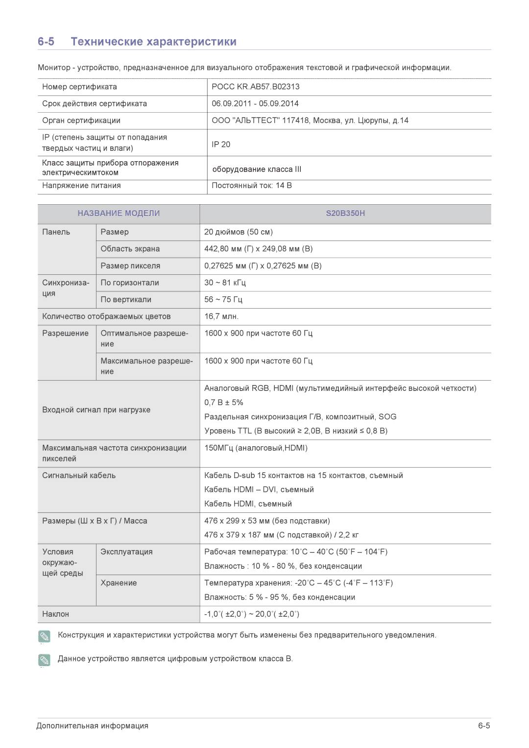 Samsung LS24C350BL/CI, LS23B350BS/EN, LS24B350HS/EN, LS24B350HSY/EN, LS23B350HS/EN manual Технические характеристики, S20B350H 