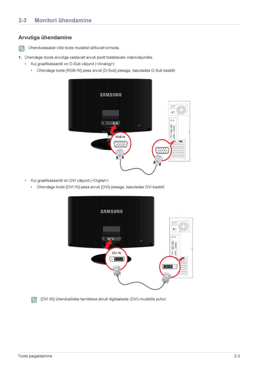 Samsung LS27B350HS/EN, LS23B350BS/EN, LS24B350HS/EN, LS24B350HSY/EN, LS23B350HS/EN Monitori ühendamine, Arvutiga ühendamine 