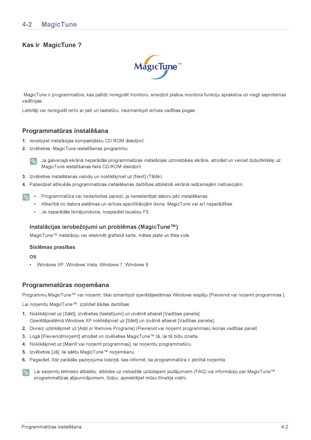 Samsung LS23B350BS/EN, LS24B350HS/EN manual Kas ir MagicTune ?, Programmatūras instalēšana, Programmatūras noņemšana 