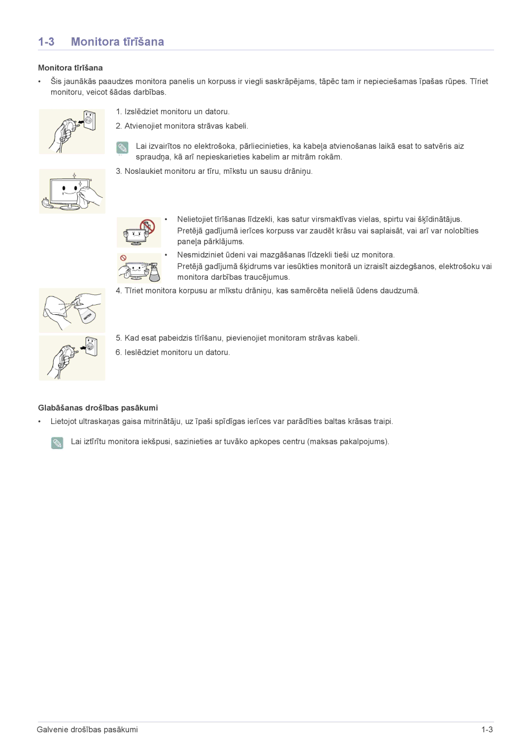 Samsung LS23B350BS/EN, LS24B350HS/EN, LS24B350HSY/EN, LS23B350HS/EN, LS27B350HS/EN, LS22B350HS/EN manual Monitora tīrīšana 