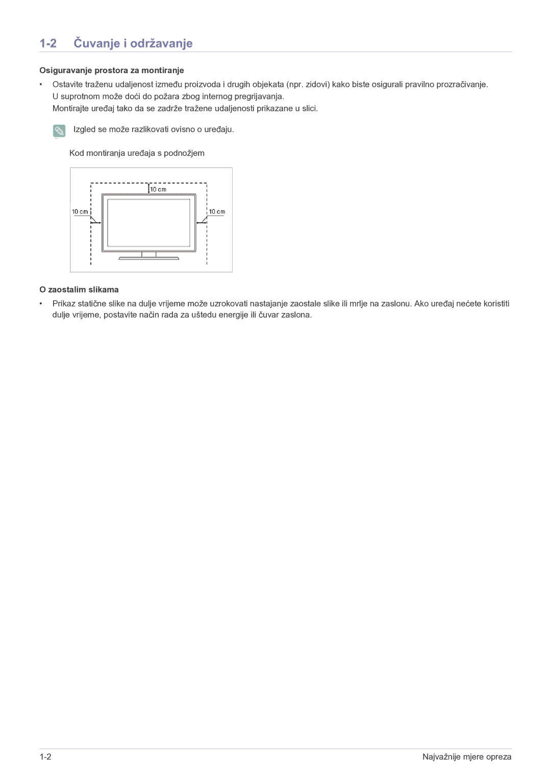 Samsung LS22B350HS/EN, LS23B350BS/EN, LS27B350HS/EN manual Čuvanje i održavanje, Osiguravanje prostora za montiranje 