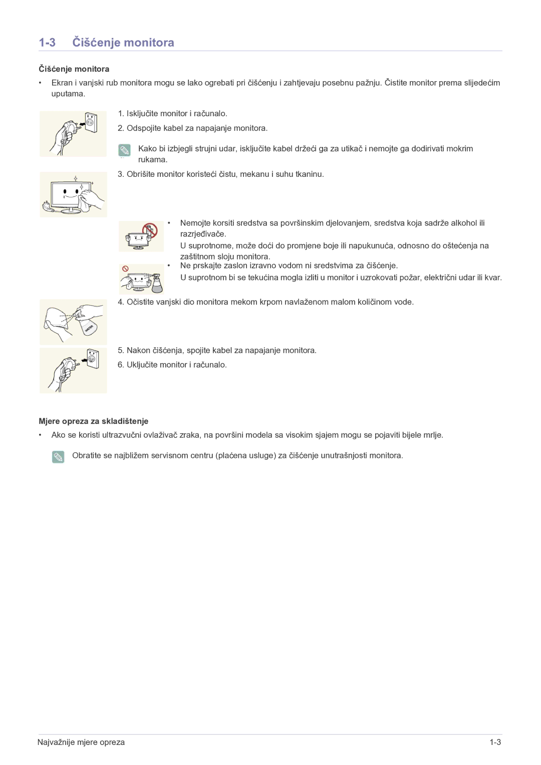 Samsung LS23B350BS/EN, LS27B350HS/EN, LS22B350HS/EN manual Čišćenje monitora 
