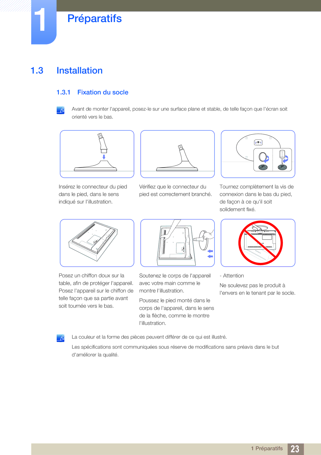 Samsung LS27B550VS/EN, LS23B550VS/EN manual Installation, Fixation du socle 