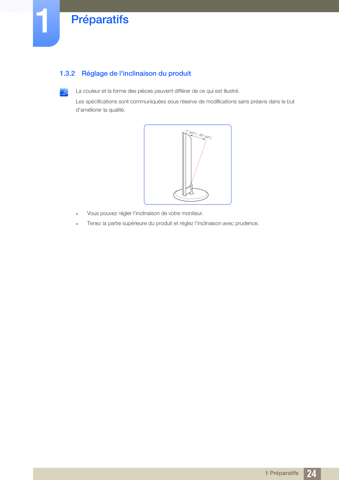 Samsung LS23B550VS/EN, LS27B550VS/EN manual 2 Réglage de linclinaison du produit 