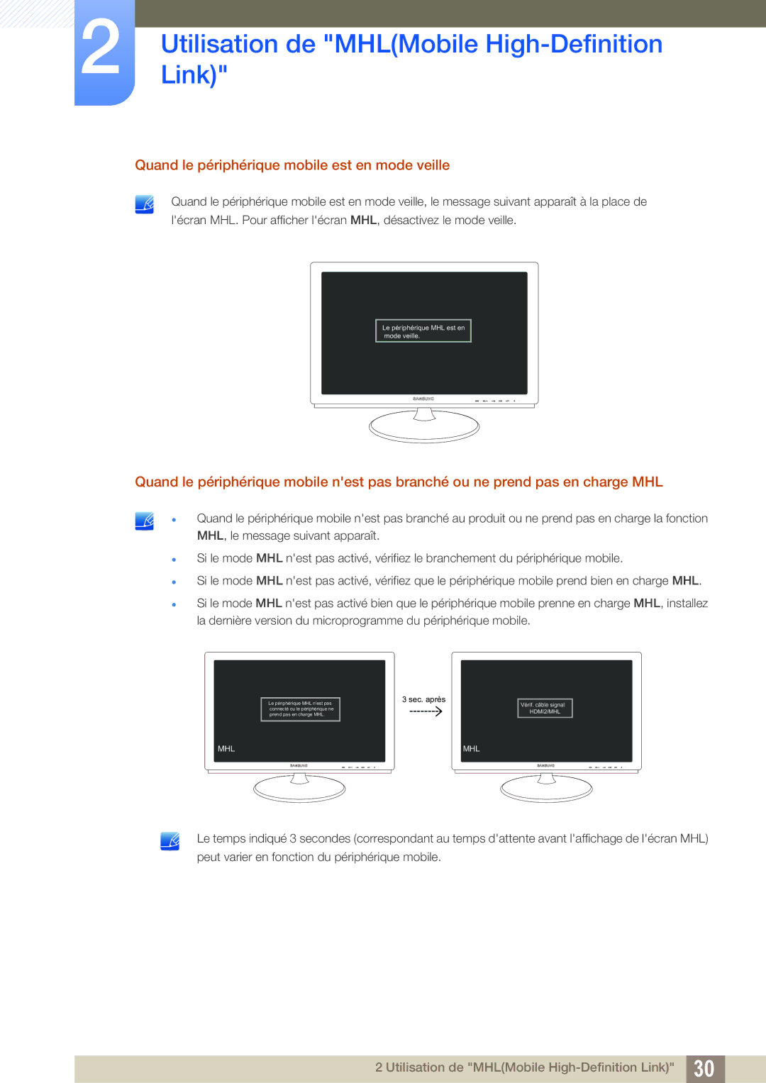 Samsung LS23B550VS/EN, LS27B550VS/EN manual Quand le périphérique mobile est en mode veille 