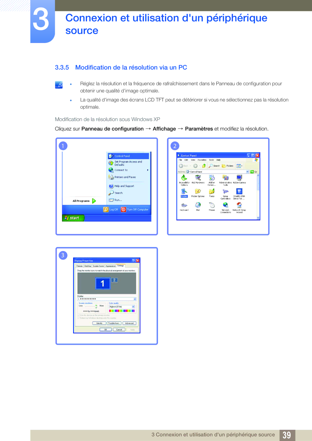 Samsung LS27B550VS/EN, LS23B550VS/EN manual Modification de la résolution via un PC 