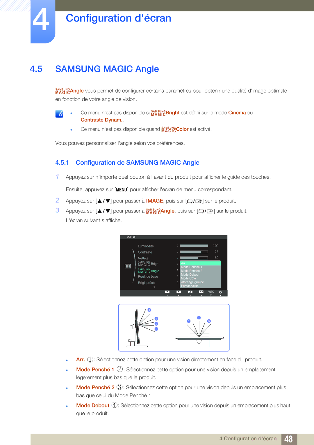 Samsung LS23B550VS/EN, LS27B550VS/EN manual Configuration de Samsung Magic Angle 