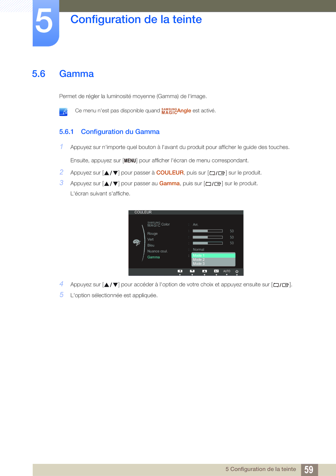 Samsung LS27B550VS/EN, LS23B550VS/EN manual Configuration du Gamma 