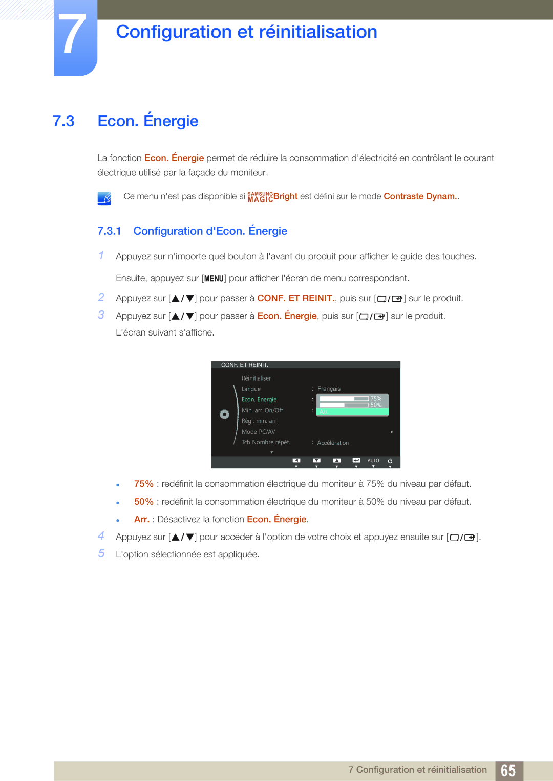 Samsung LS27B550VS/EN, LS23B550VS/EN manual Configuration dEcon. Énergie 