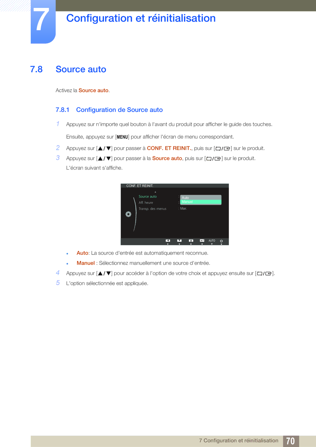 Samsung LS23B550VS/EN, LS27B550VS/EN manual Configuration de Source auto 