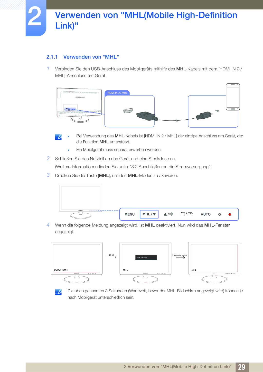 Samsung LS27B550VS/EN, LS23B550VS/EN manual Verwenden von MHL 