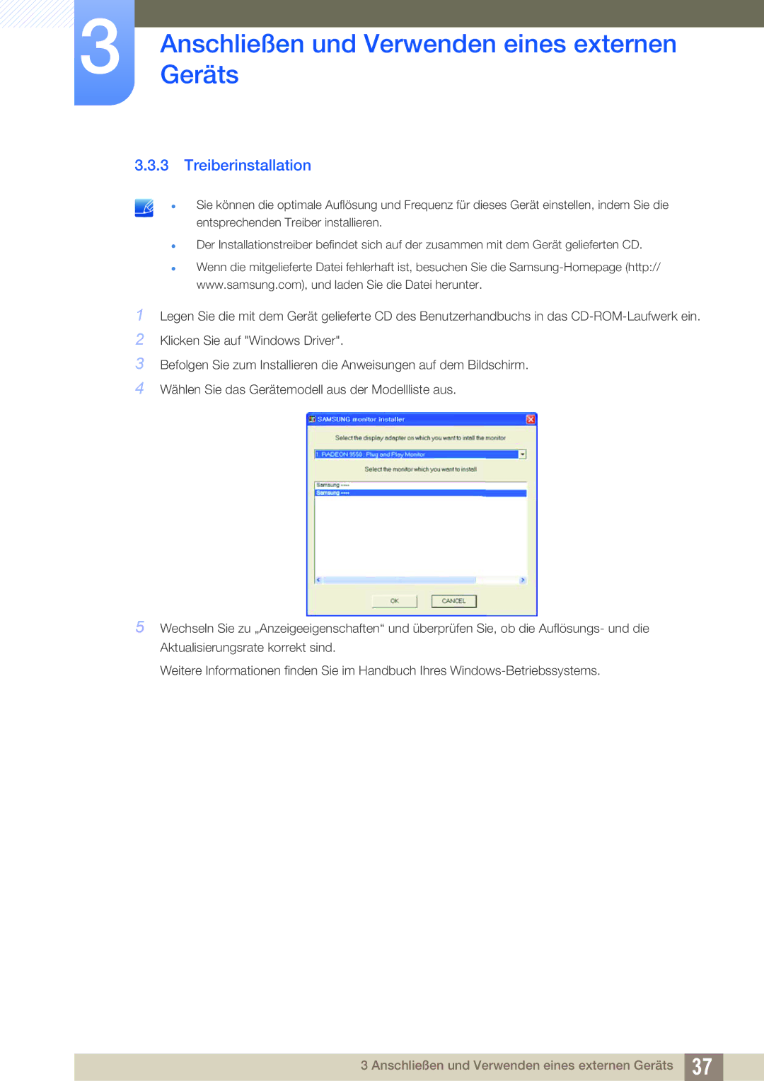 Samsung LS27B550VS/EN, LS23B550VS/EN manual Treiberinstallation 