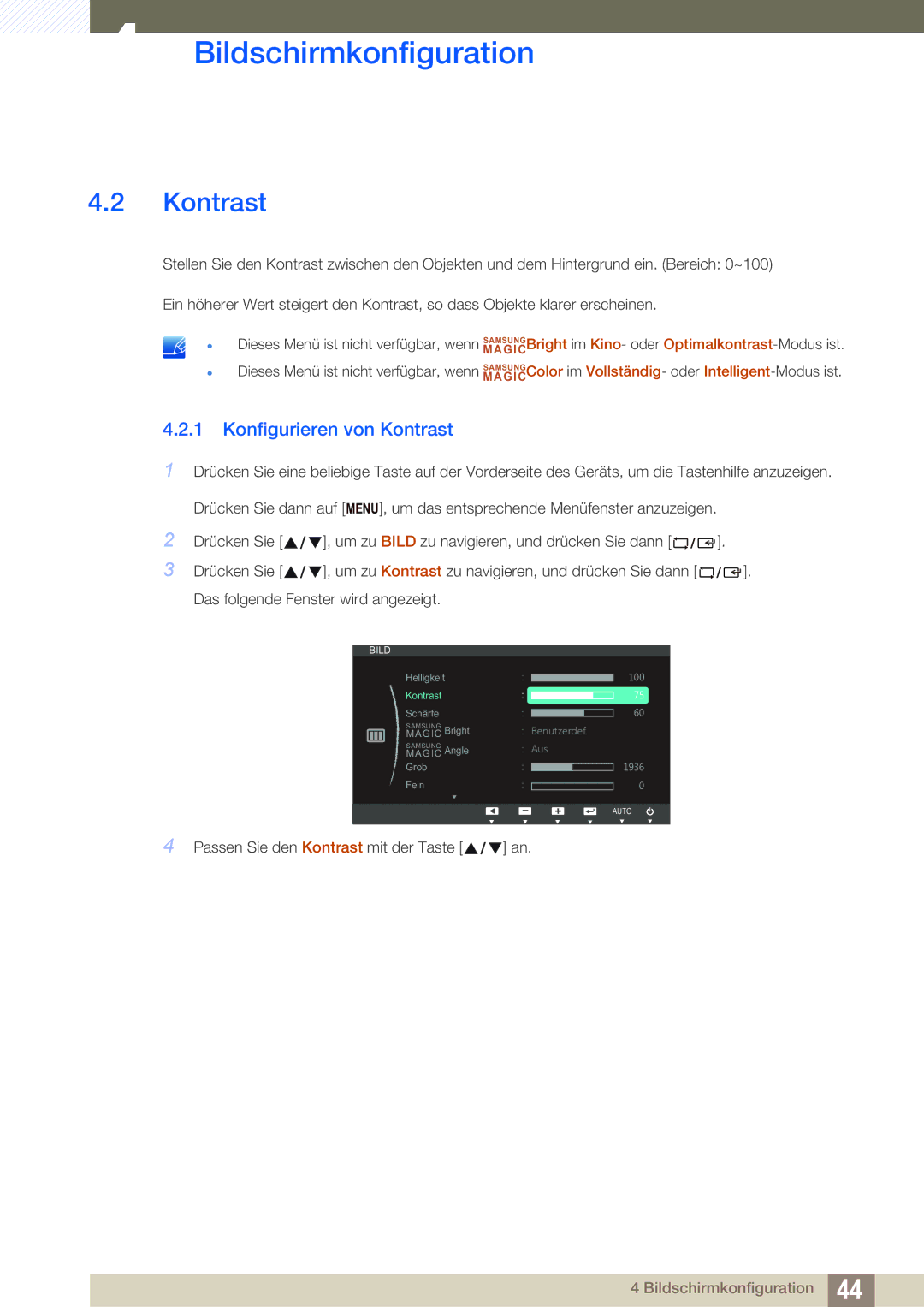 Samsung LS23B550VS/EN, LS27B550VS/EN manual Konfigurieren von Kontrast 