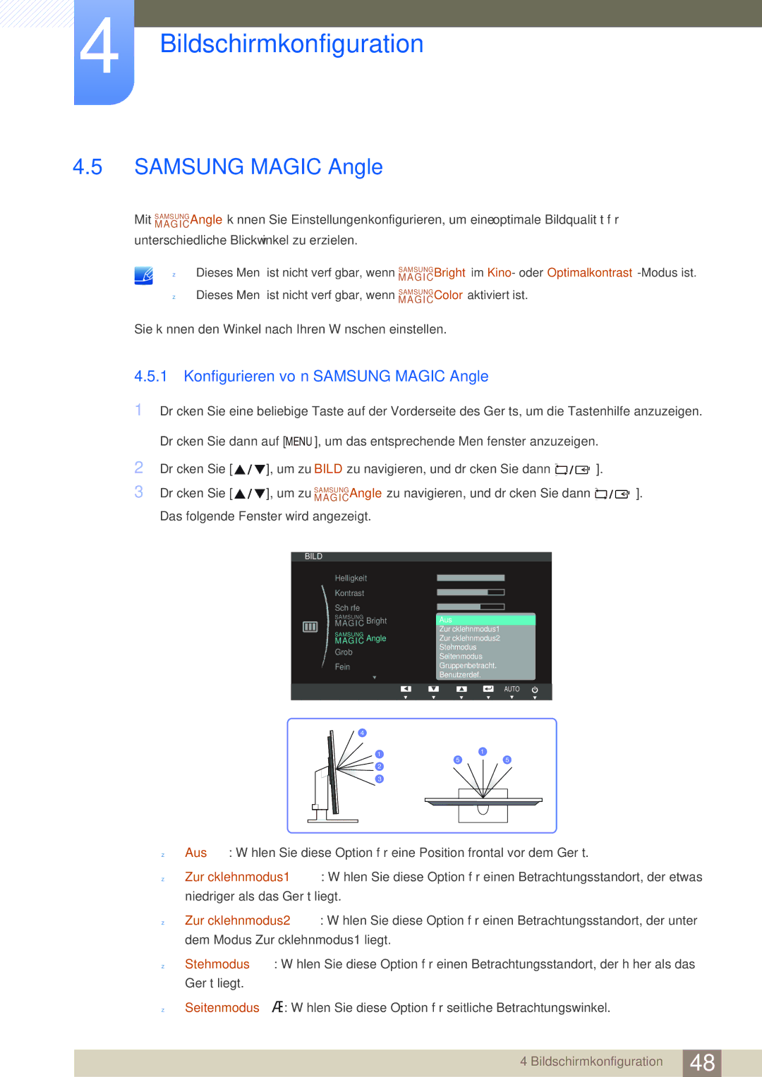 Samsung LS23B550VS/EN, LS27B550VS/EN manual Konfigurieren von Samsung Magic Angle 