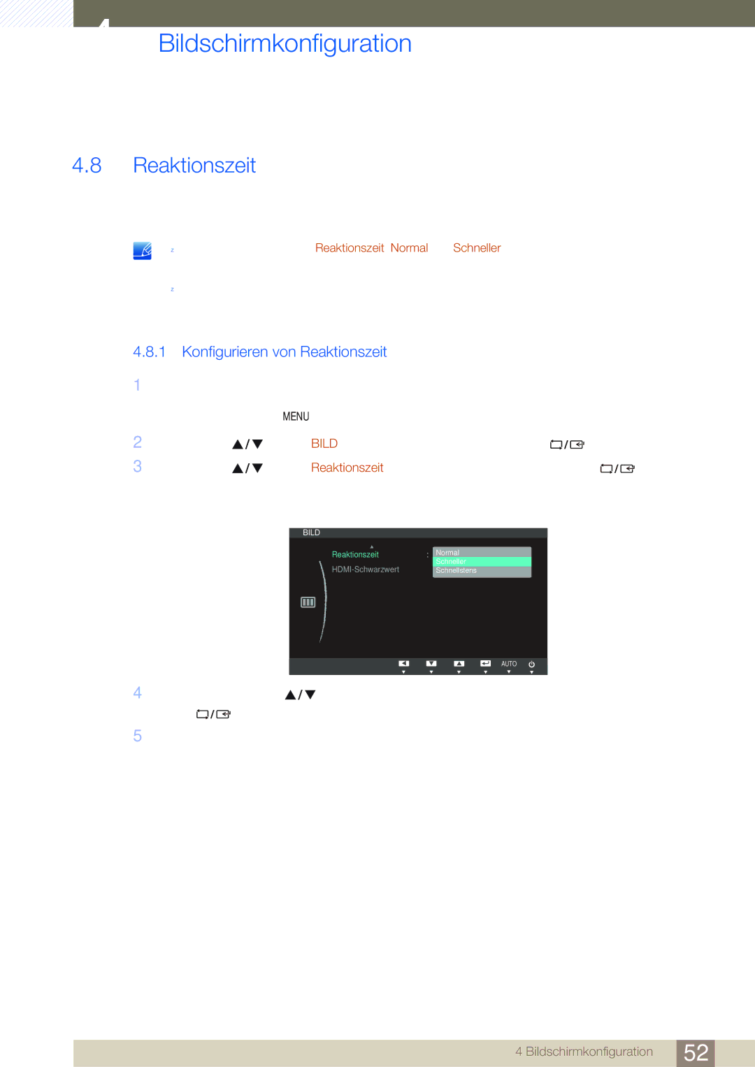 Samsung LS23B550VS/EN, LS27B550VS/EN manual Konfigurieren von Reaktionszeit 