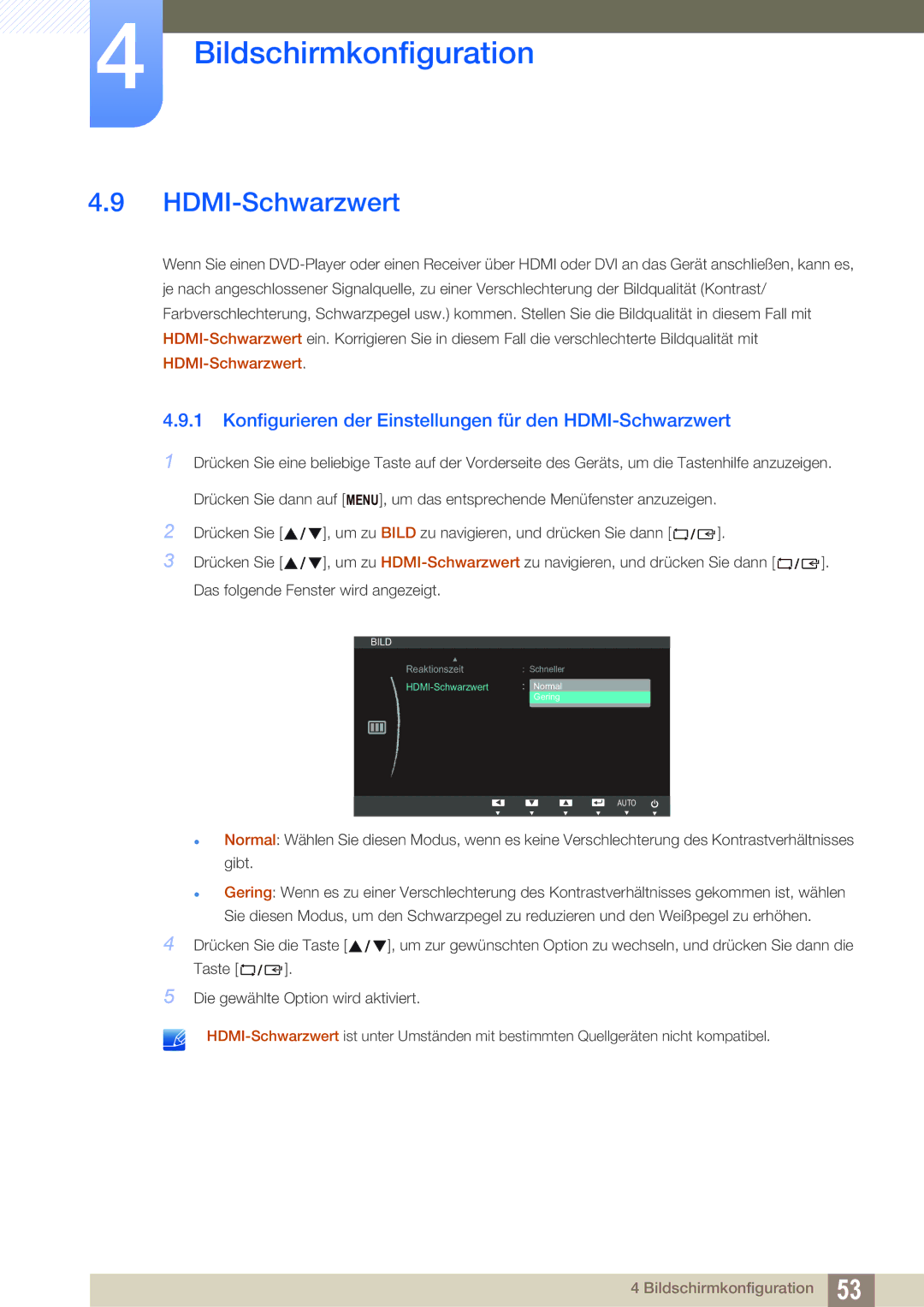 Samsung LS27B550VS/EN, LS23B550VS/EN manual Konfigurieren der Einstellungen für den HDMI-Schwarzwert 