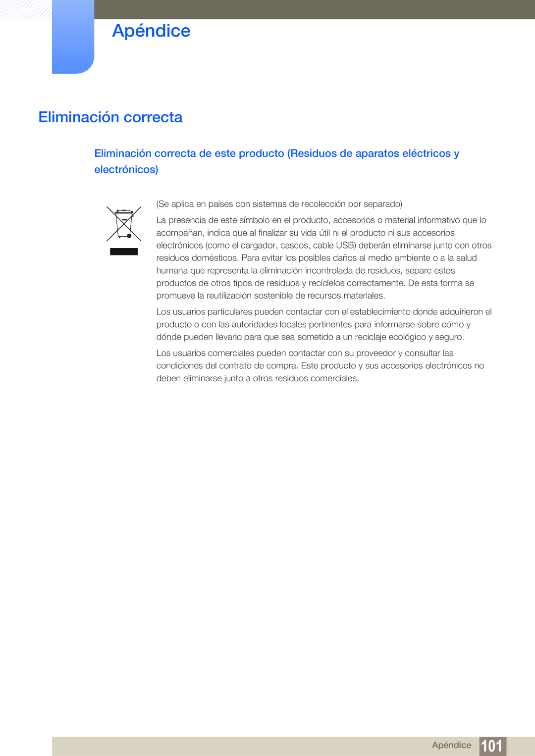 Samsung LS27B550VS/EN, LS23B550VS/EN manual Eliminación correcta 