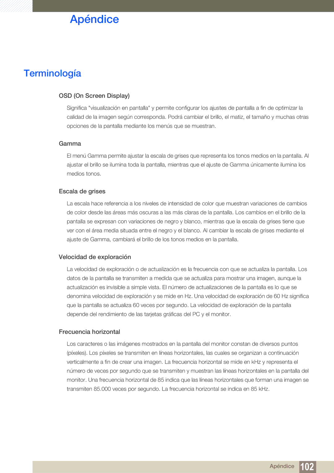 Samsung LS23B550VS/EN, LS27B550VS/EN manual Terminología, OSD On Screen Display 