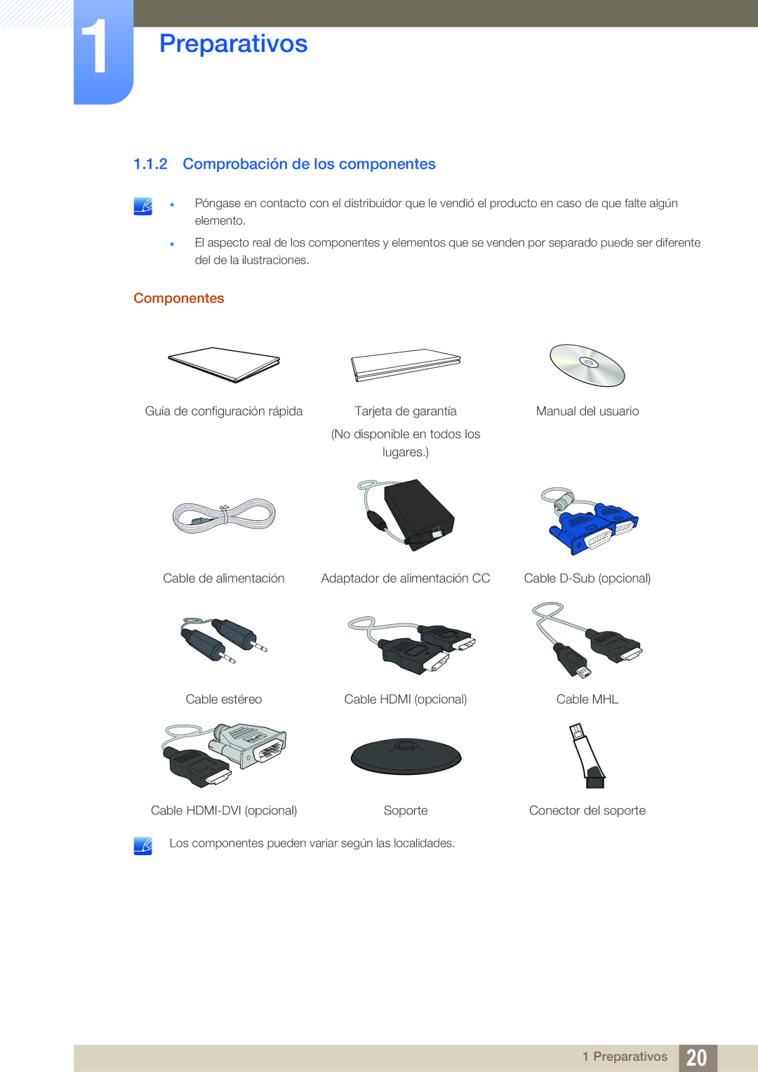 Samsung LS23B550VS/EN, LS27B550VS/EN manual Comprobación de los componentes, Componentes 