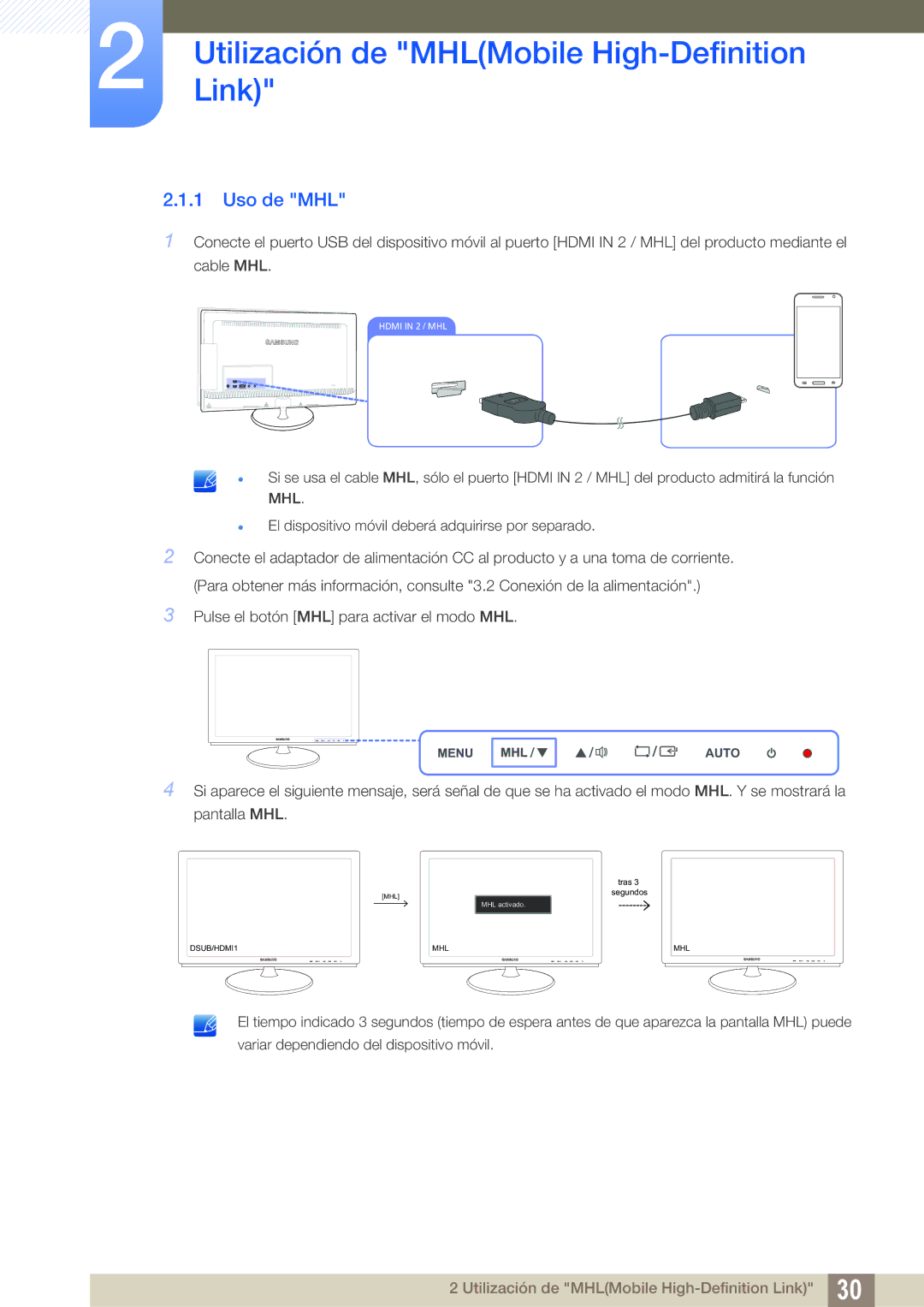 Samsung LS23B550VS/EN, LS27B550VS/EN manual Uso de MHL 