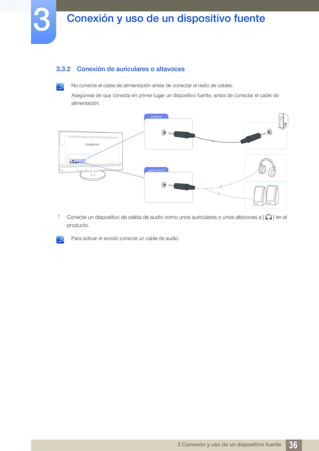 Samsung LS23B550VS/EN, LS27B550VS/EN manual Conexión de auriculares o altavoces 