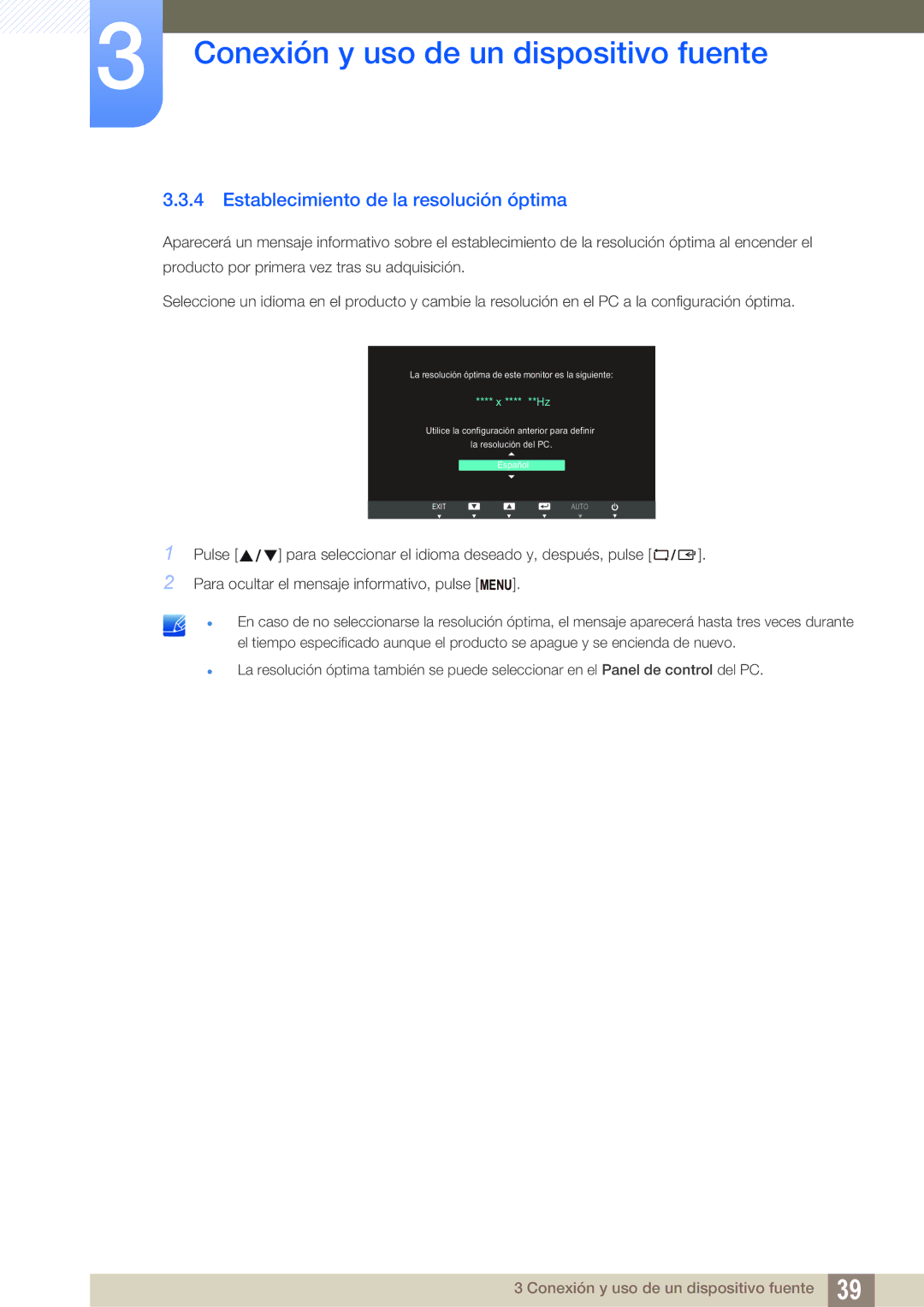 Samsung LS27B550VS/EN, LS23B550VS/EN manual Establecimiento de la resolución óptima 