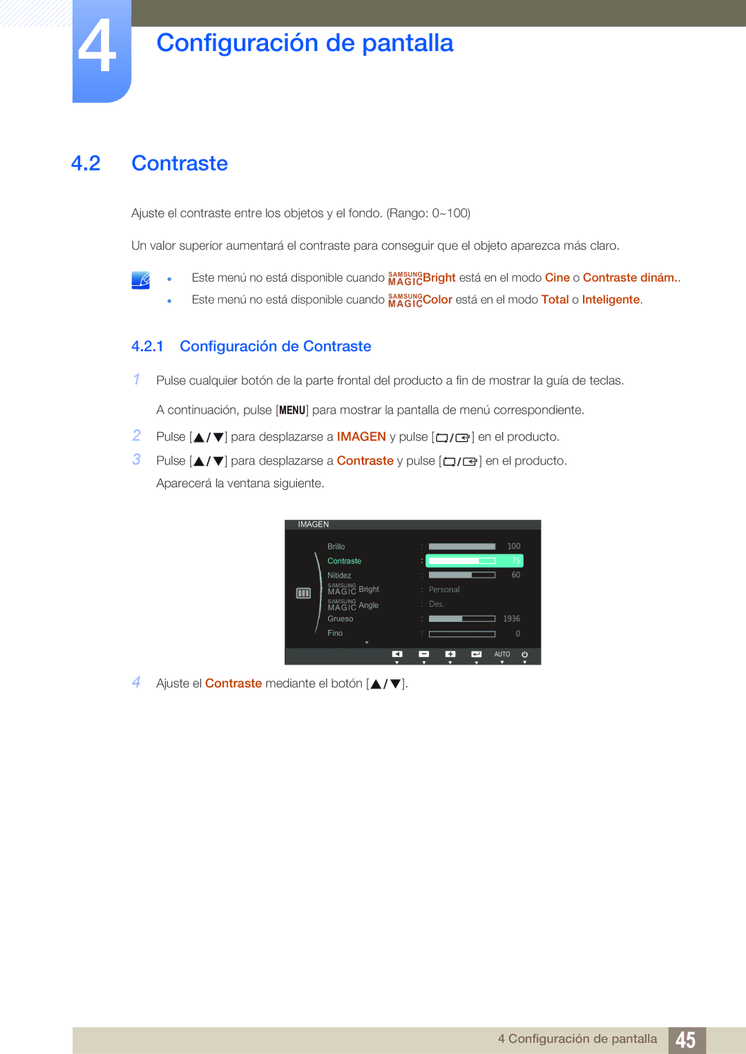 Samsung LS27B550VS/EN, LS23B550VS/EN manual Configuración de Contraste 