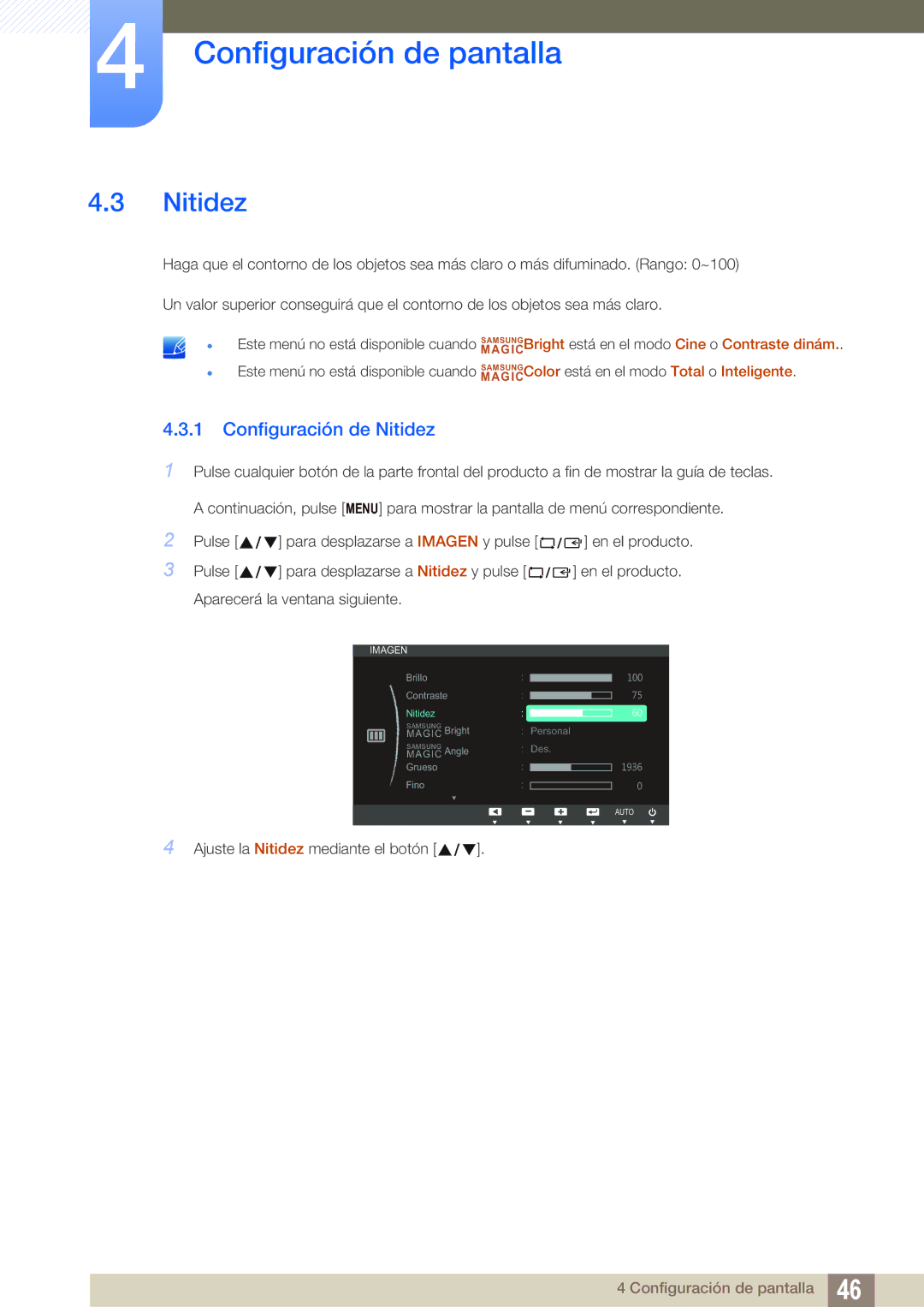 Samsung LS23B550VS/EN, LS27B550VS/EN manual Configuración de Nitidez 