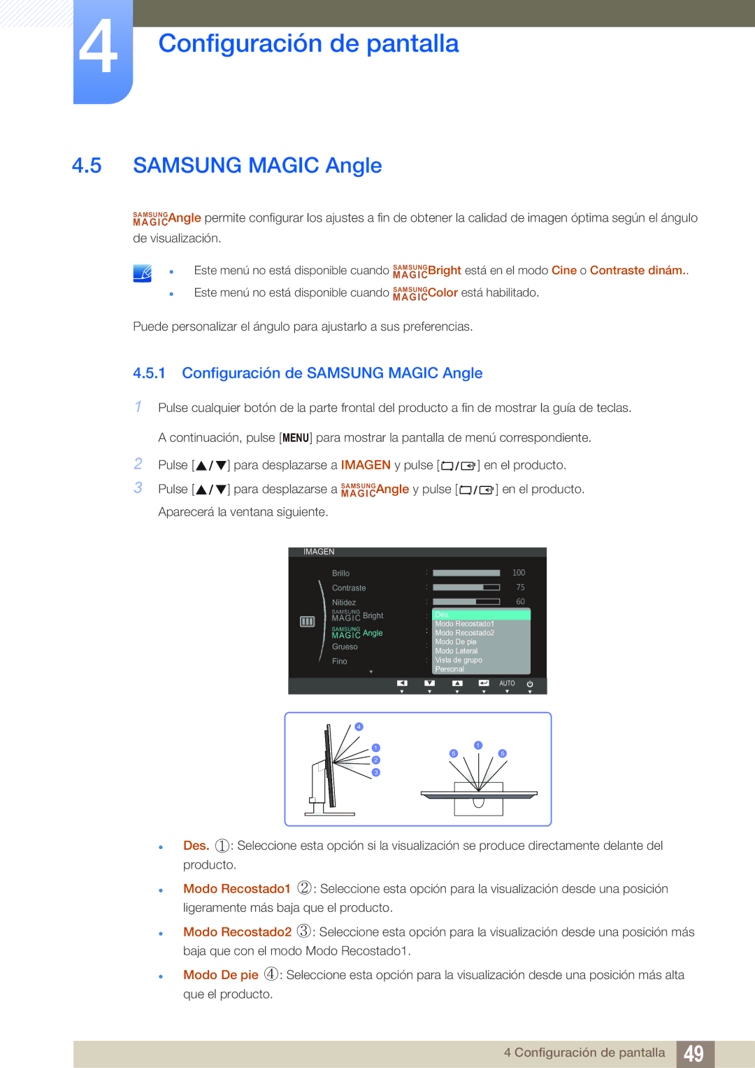 Samsung LS27B550VS/EN, LS23B550VS/EN manual Configuración de Samsung Magic Angle 