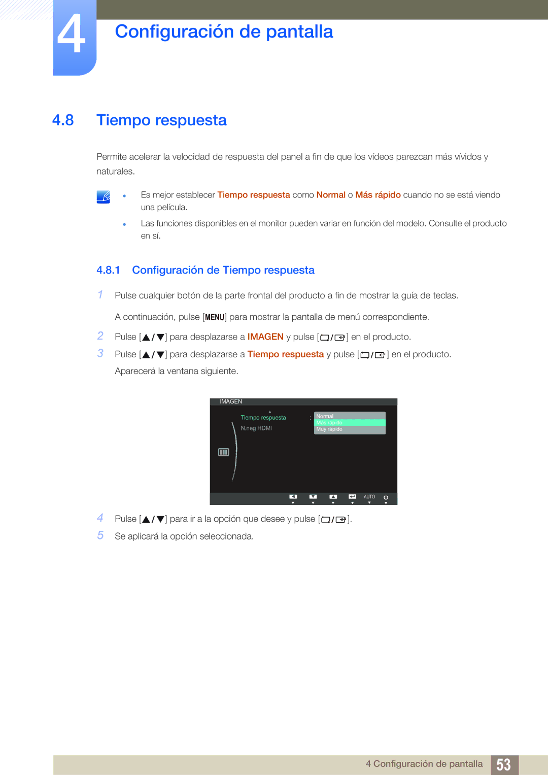 Samsung LS27B550VS/EN, LS23B550VS/EN manual Configuración de Tiempo respuesta 