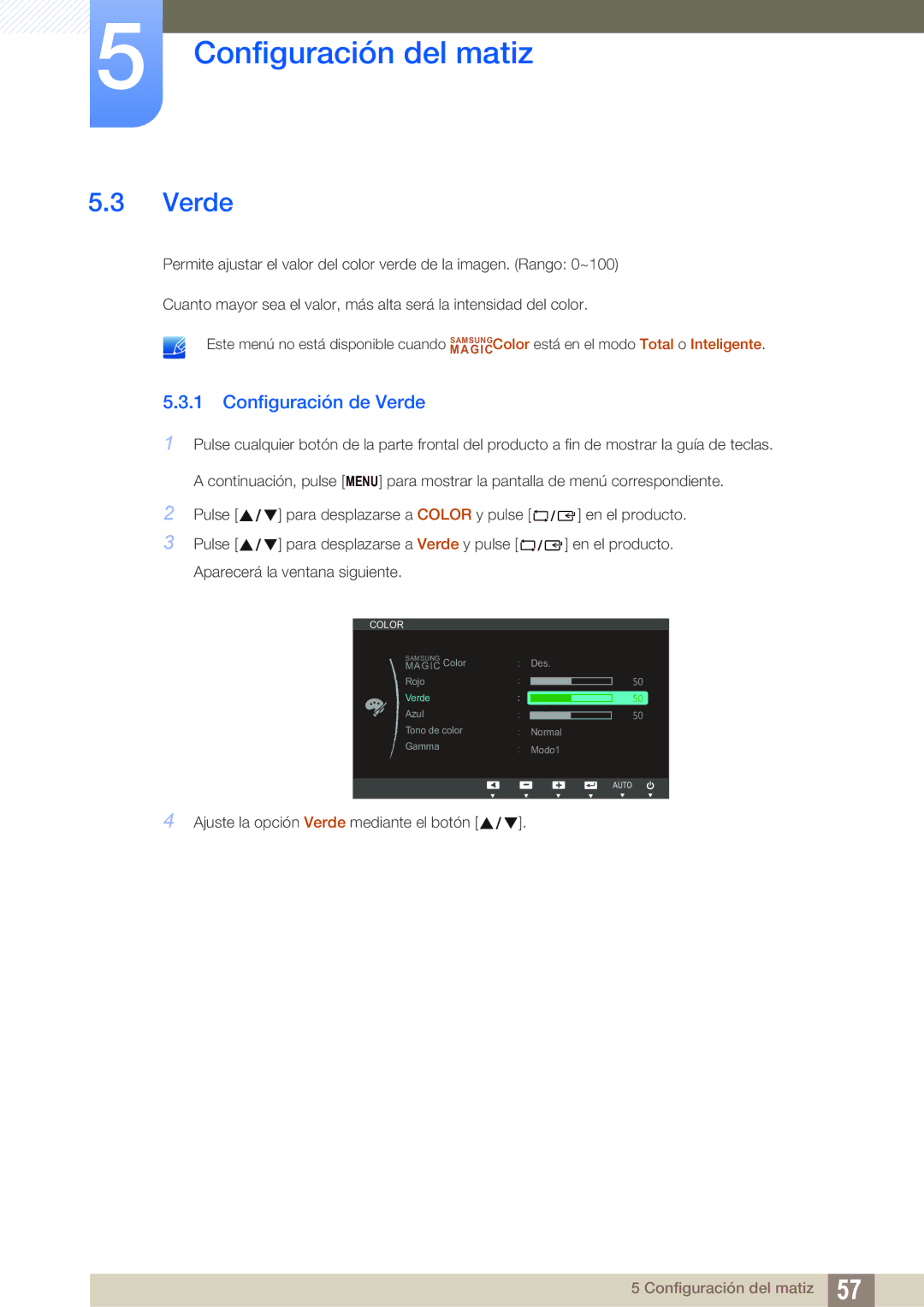 Samsung LS27B550VS/EN, LS23B550VS/EN manual Configuración de Verde 