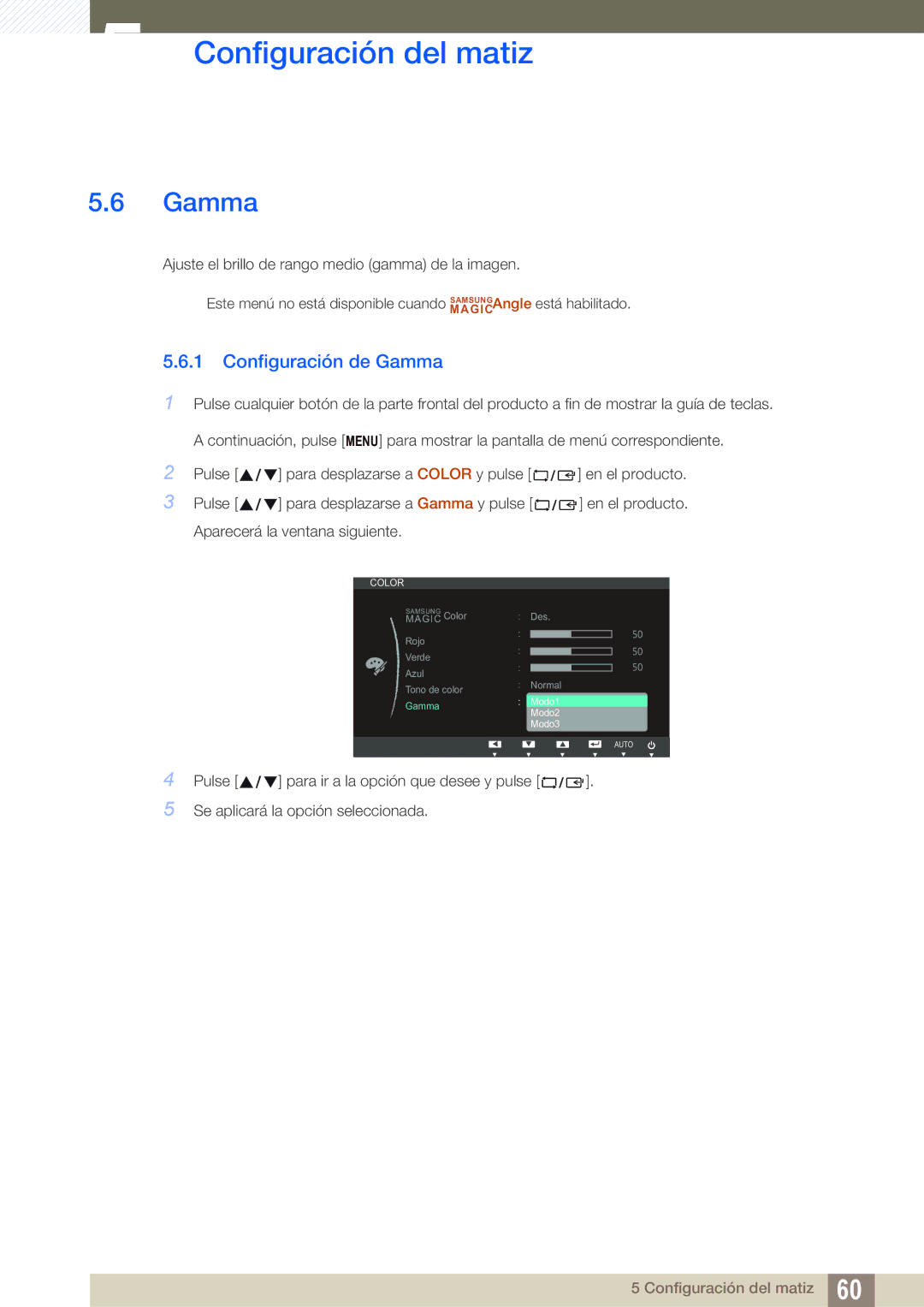 Samsung LS23B550VS/EN, LS27B550VS/EN manual Configuración de Gamma 