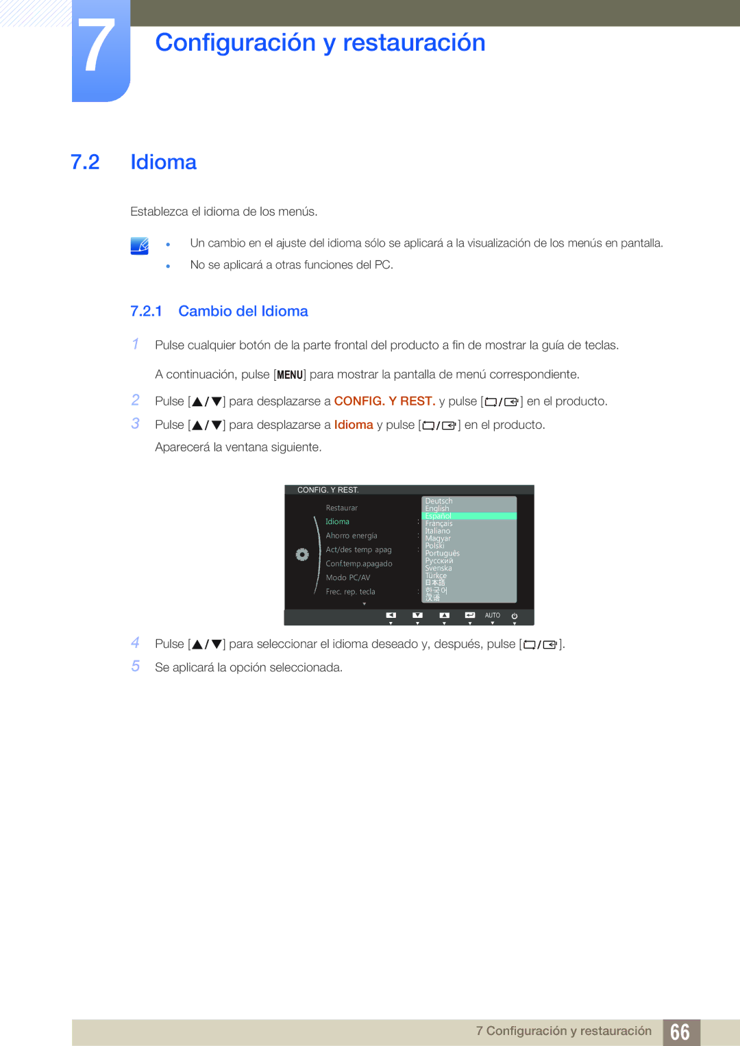 Samsung LS23B550VS/EN, LS27B550VS/EN manual Cambio del Idioma 