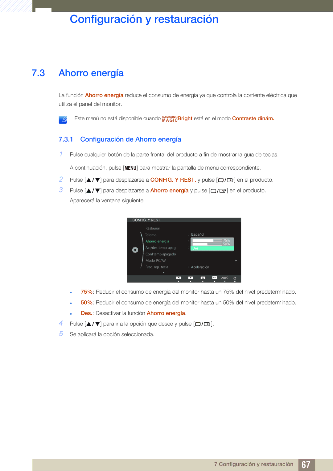 Samsung LS27B550VS/EN, LS23B550VS/EN manual Configuración de Ahorro energía 