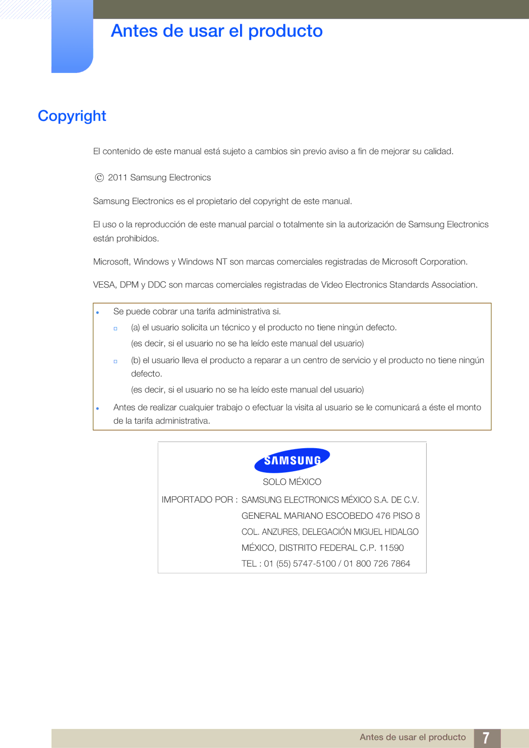 Samsung LS27B550VS/EN, LS23B550VS/EN manual Antes de usar el producto, Copyright 