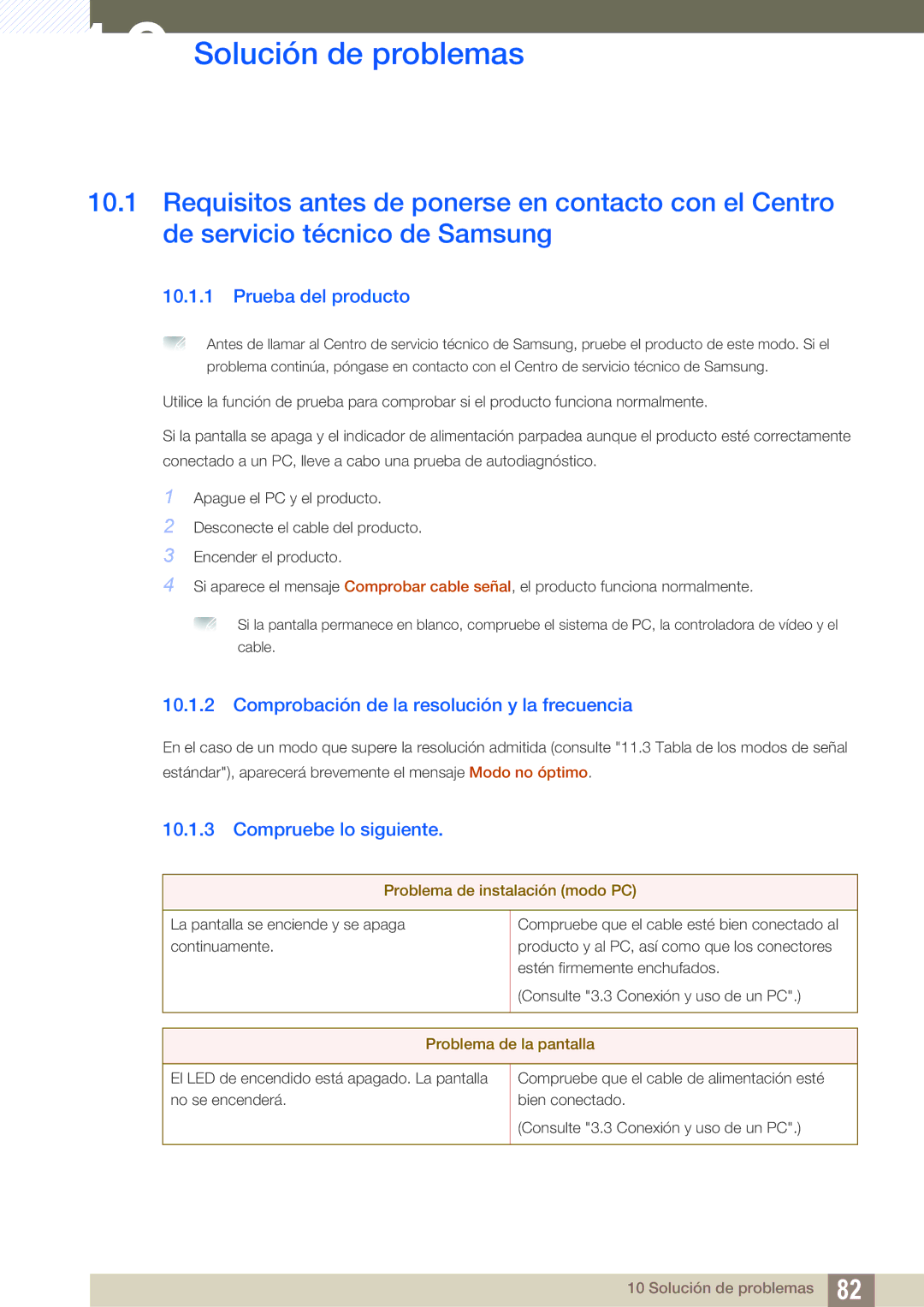 Samsung LS23B550VS/EN manual Solución de problemas, Prueba del producto, Comprobación de la resolución y la frecuencia 