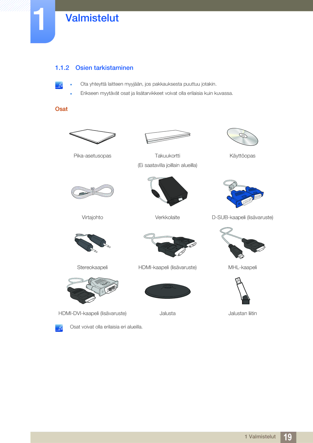 Samsung LS27B550VS/EN, LS23B550VS/EN manual Osien tarkistaminen, Osat 