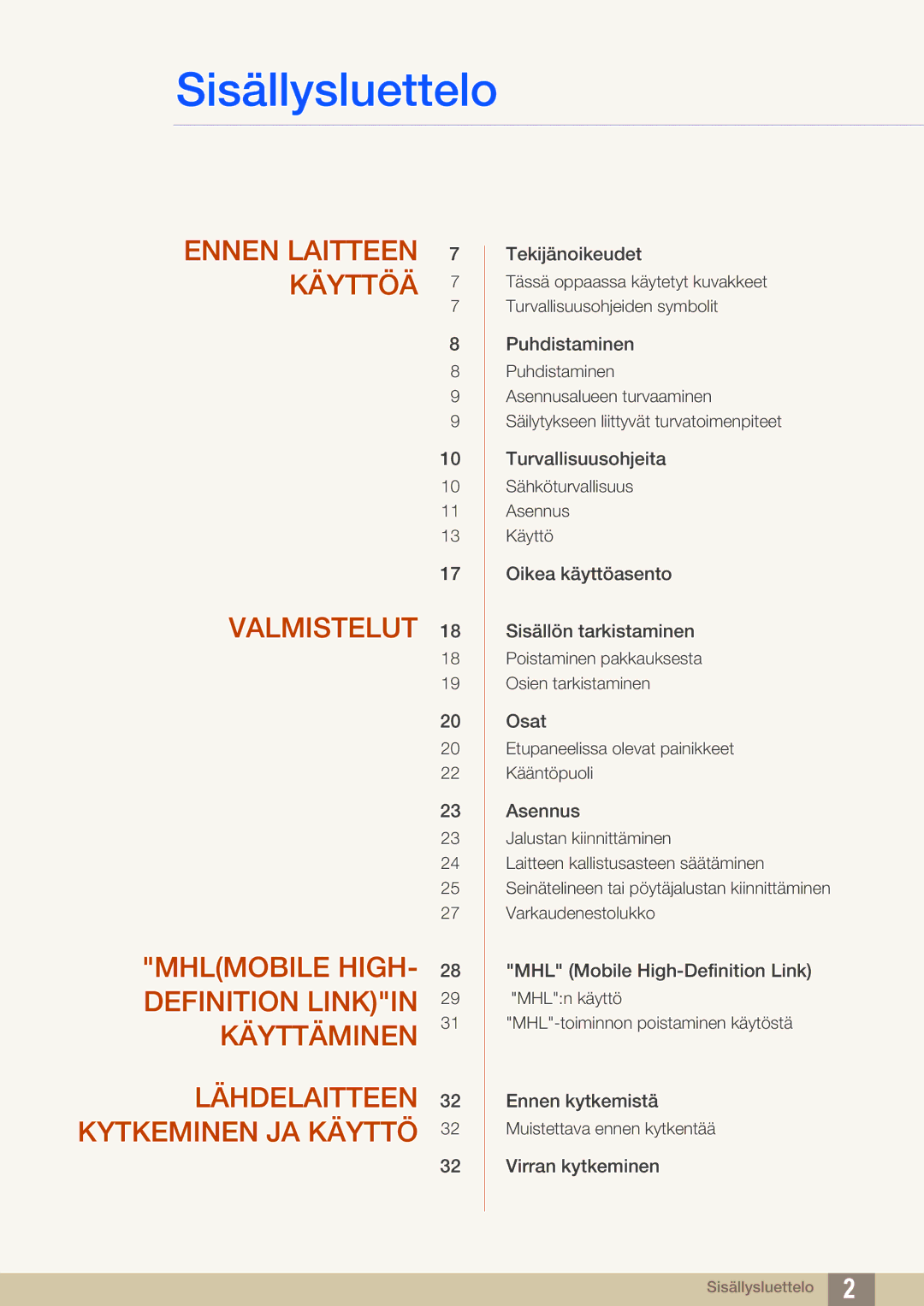 Samsung LS23B550VS/EN, LS27B550VS/EN manual Sisällysluettelo 