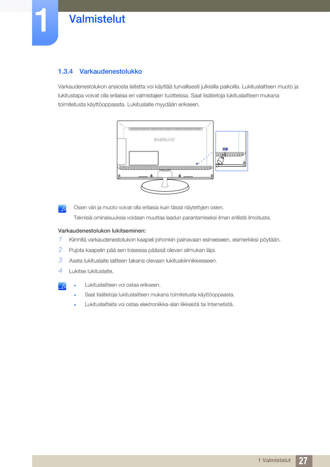 Samsung LS27B550VS/EN, LS23B550VS/EN manual Varkaudenestolukko 