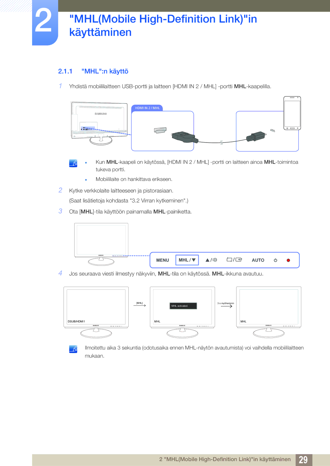 Samsung LS27B550VS/EN, LS23B550VS/EN manual MHLn käyttö 