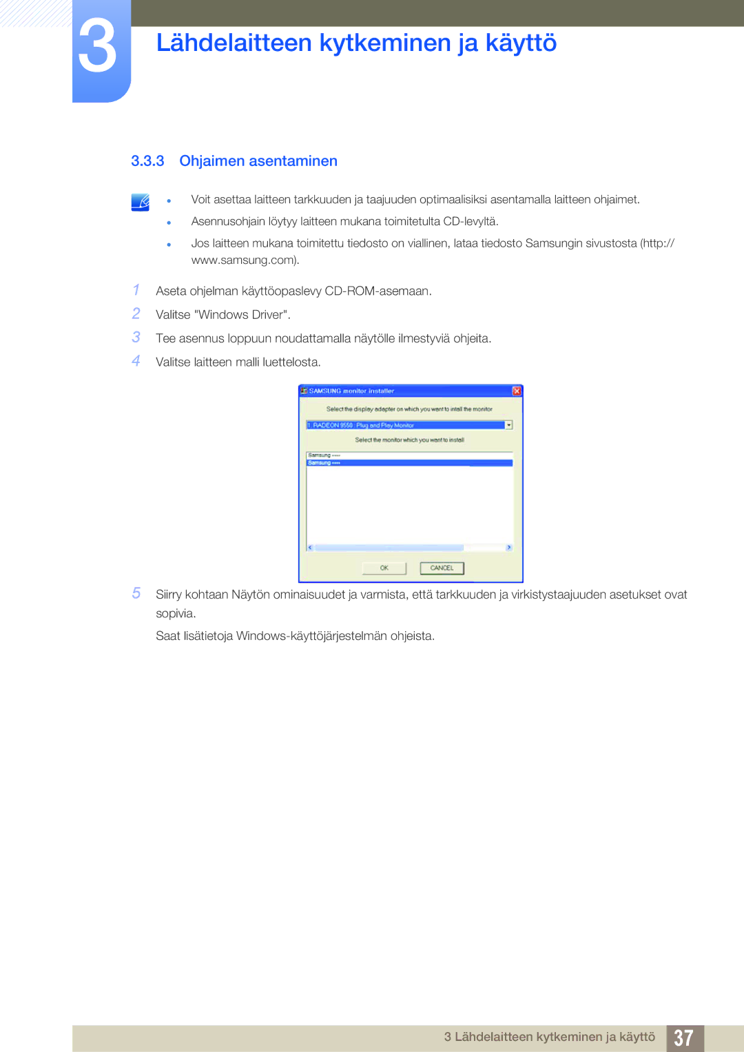 Samsung LS27B550VS/EN, LS23B550VS/EN manual Ohjaimen asentaminen 