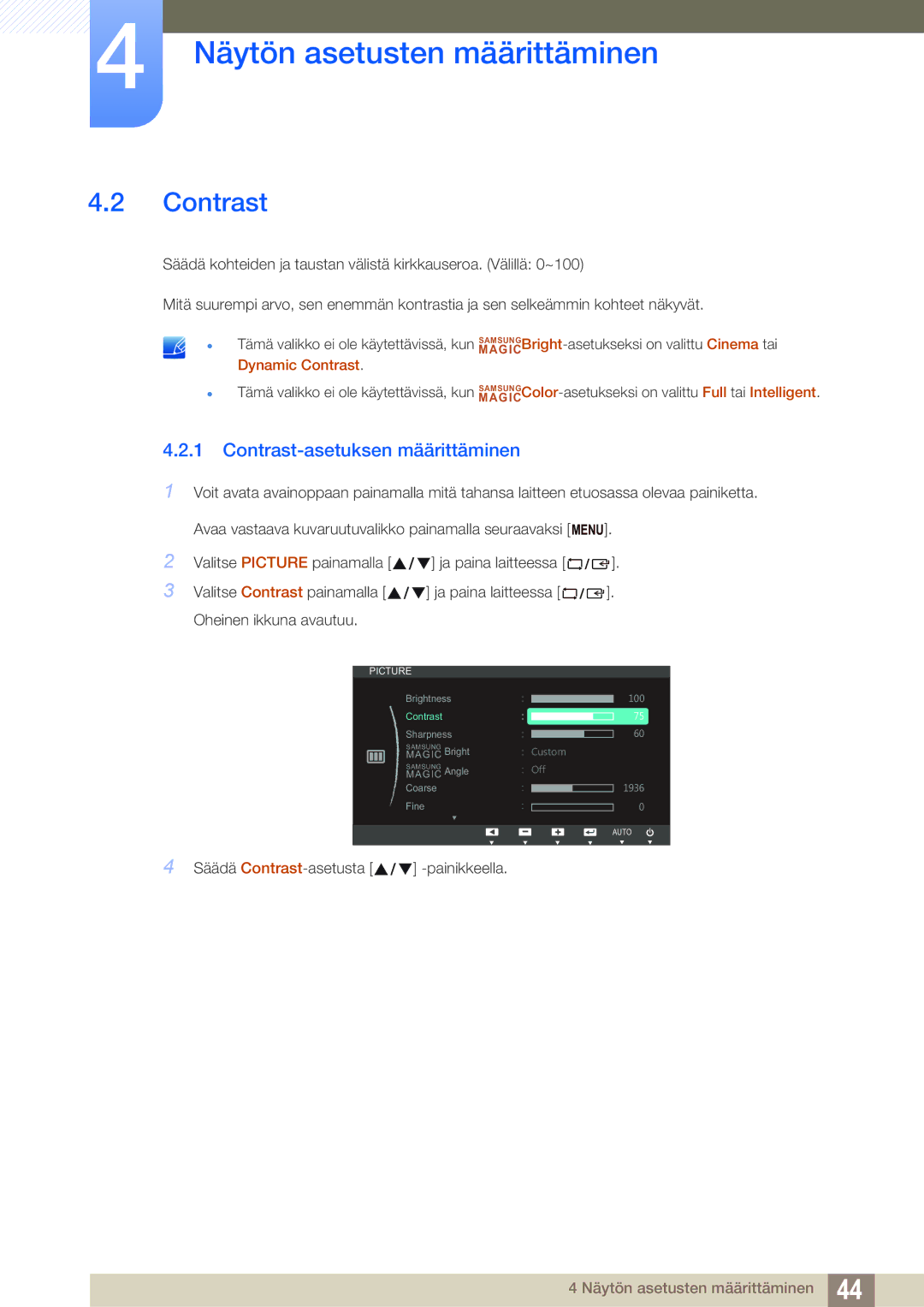 Samsung LS23B550VS/EN, LS27B550VS/EN manual Contrast-asetuksen määrittäminen 