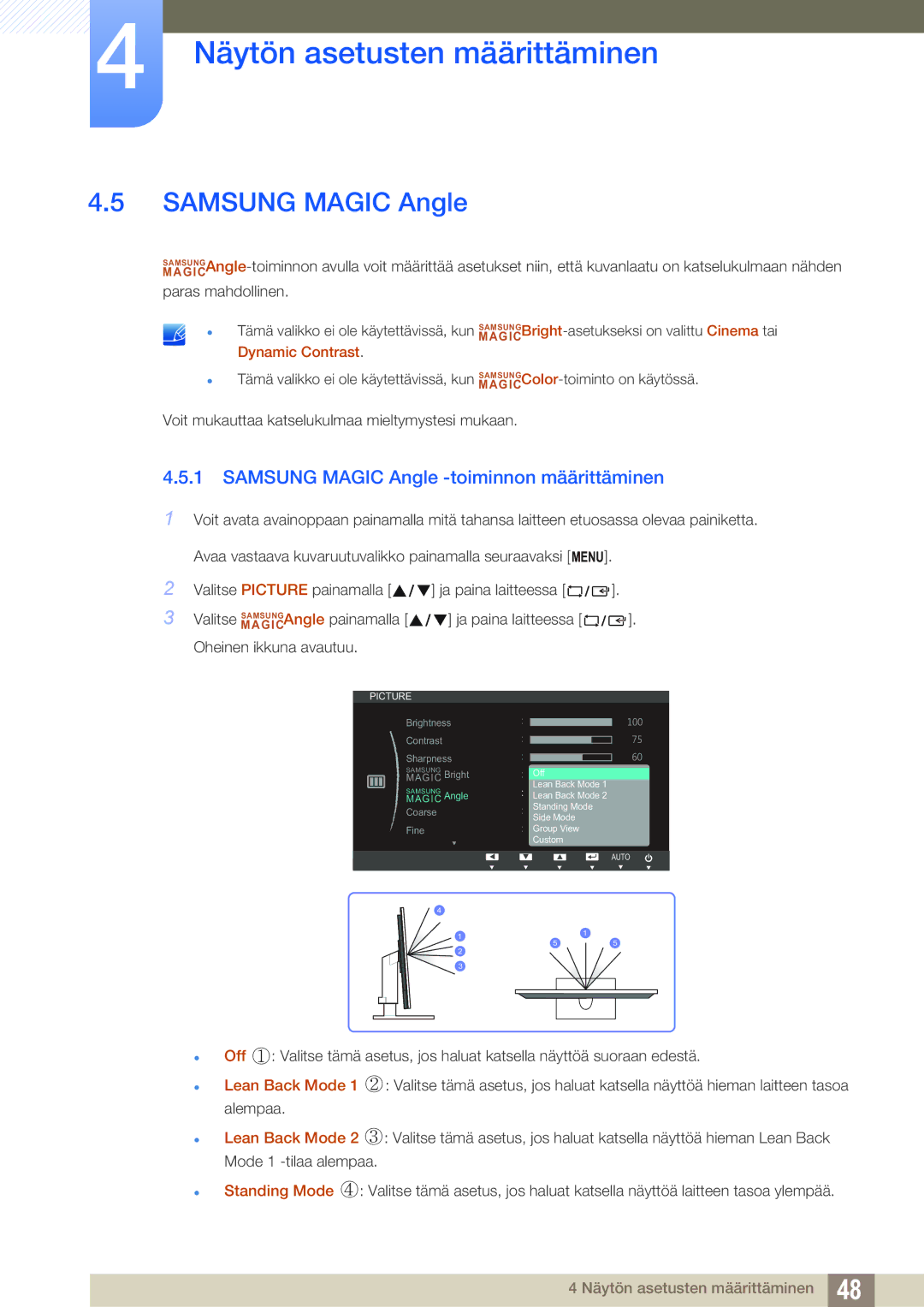 Samsung LS23B550VS/EN, LS27B550VS/EN manual Samsung Magic Angle -toiminnon määrittäminen 