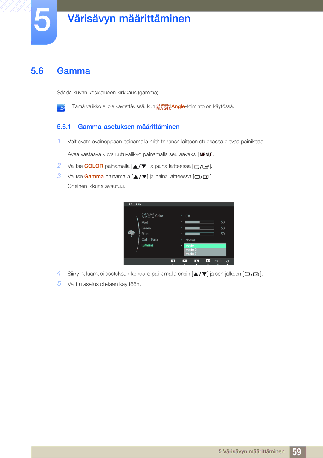 Samsung LS27B550VS/EN, LS23B550VS/EN manual Gamma-asetuksen määrittäminen 