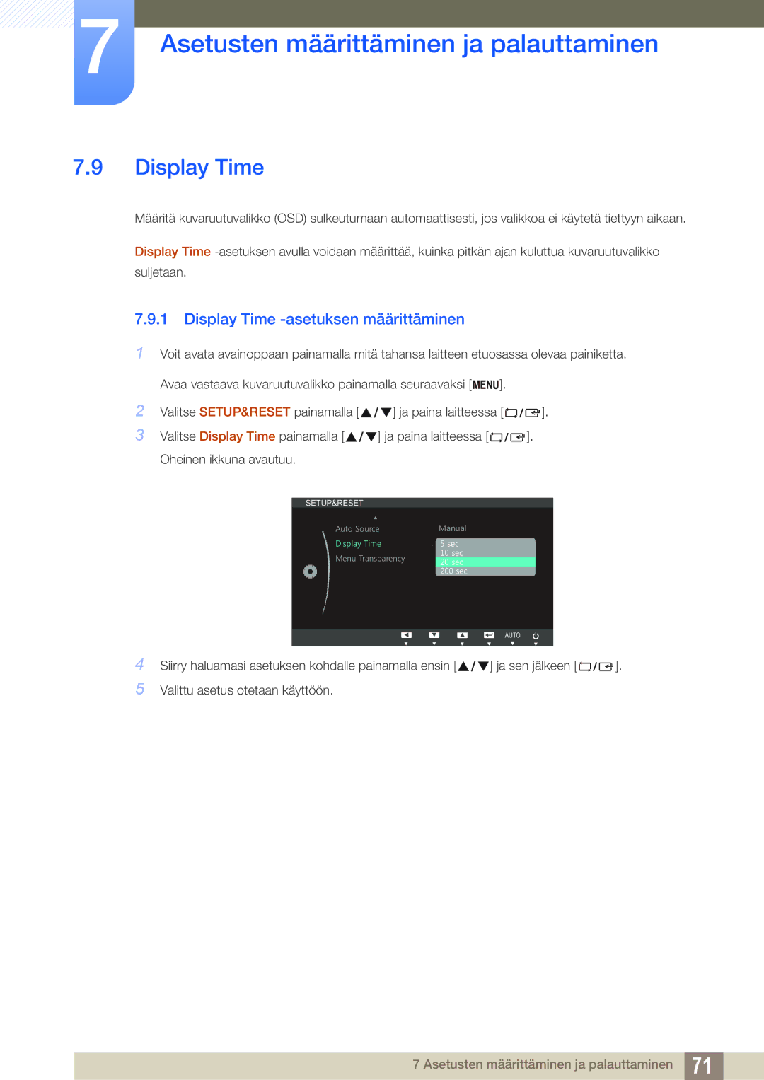 Samsung LS27B550VS/EN, LS23B550VS/EN manual Display Time -asetuksen määrittäminen 