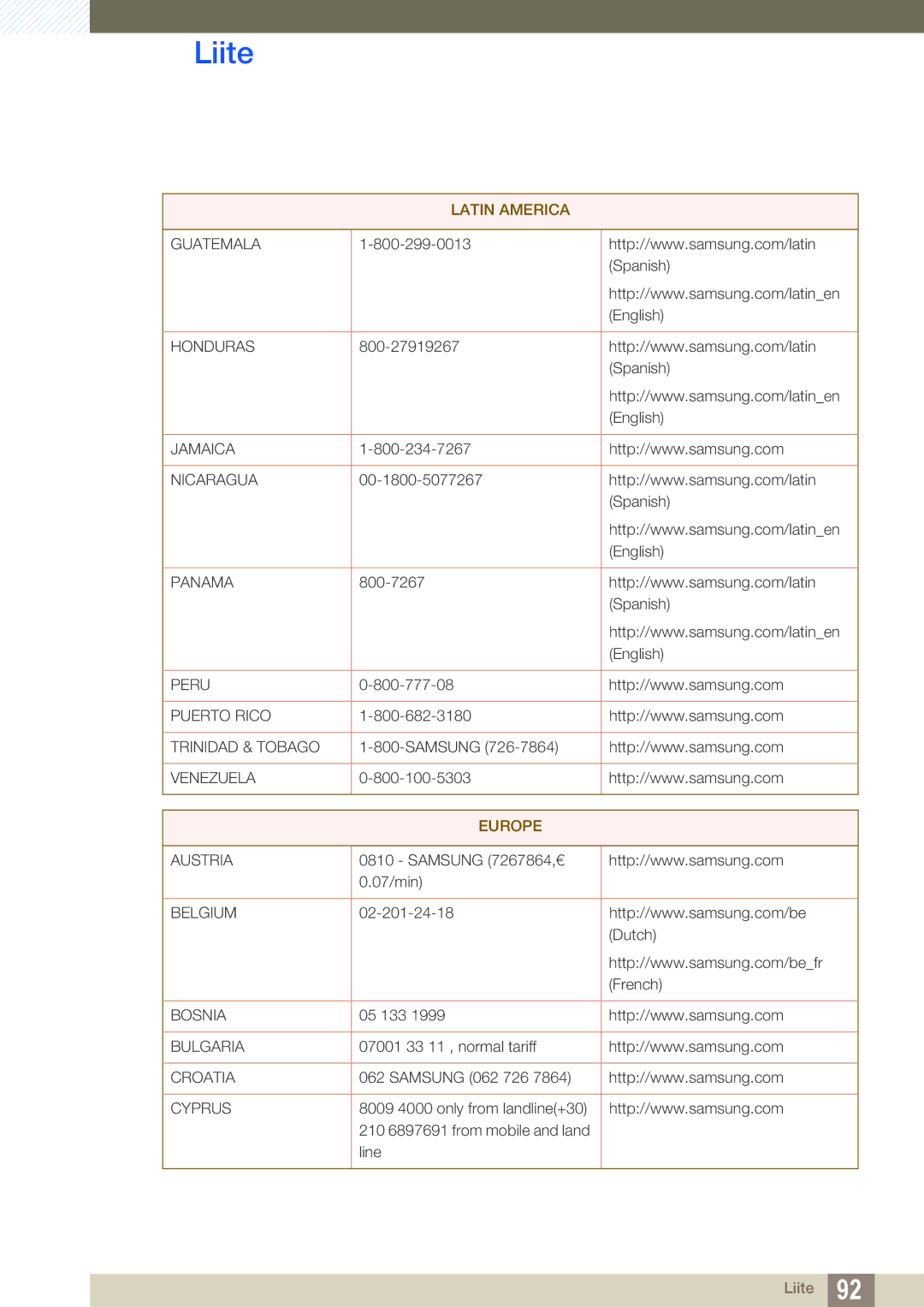 Samsung LS23B550VS/EN, LS27B550VS/EN manual Europe 