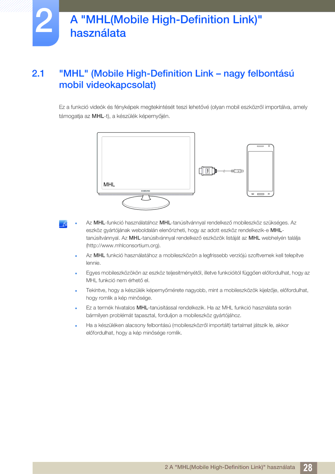 Samsung LS23B550VS/EN, LS27B550VS/EN manual AhasználataMHLMobile High-Definition Link, Mhl 