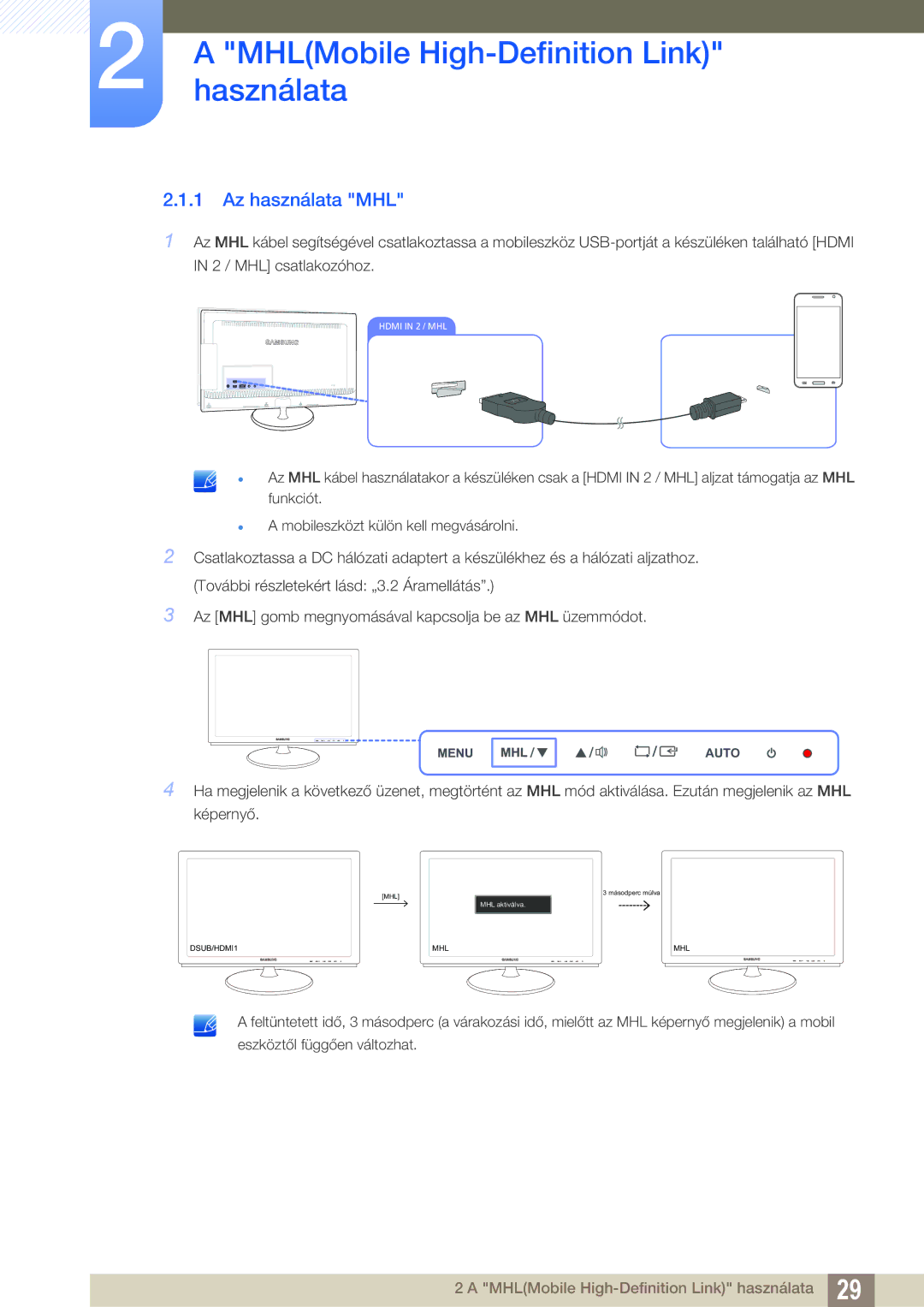 Samsung LS27B550VS/EN, LS23B550VS/EN manual Az használata MHL 