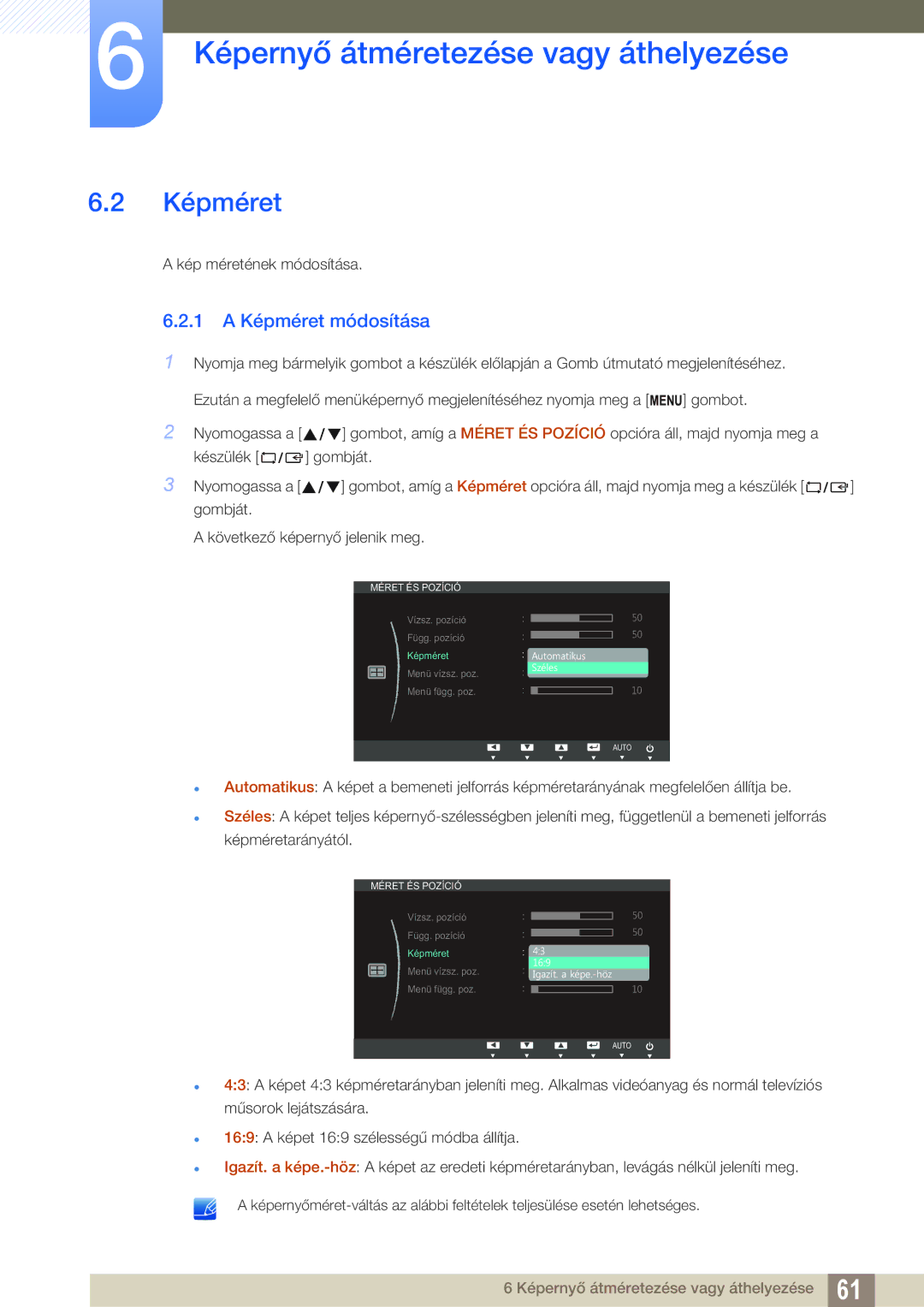 Samsung LS27B550VS/EN, LS23B550VS/EN manual 1 a Képméret módosítása 