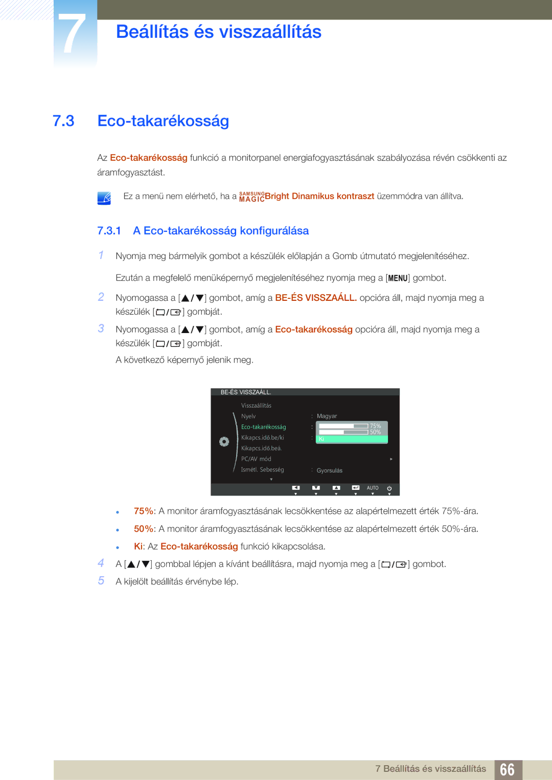 Samsung LS23B550VS/EN, LS27B550VS/EN manual Eco-takarékosság konfigurálása 